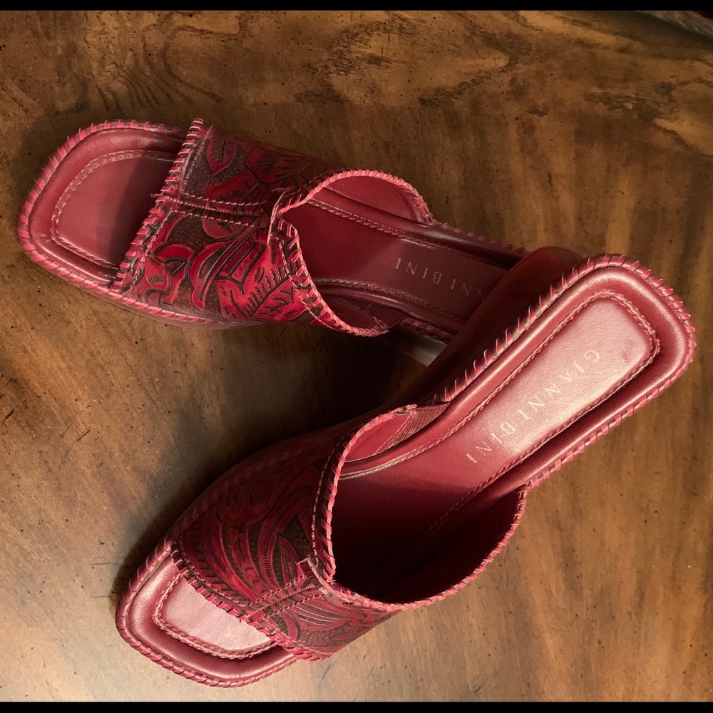 Gianni Blini red tooled shoes with stitching